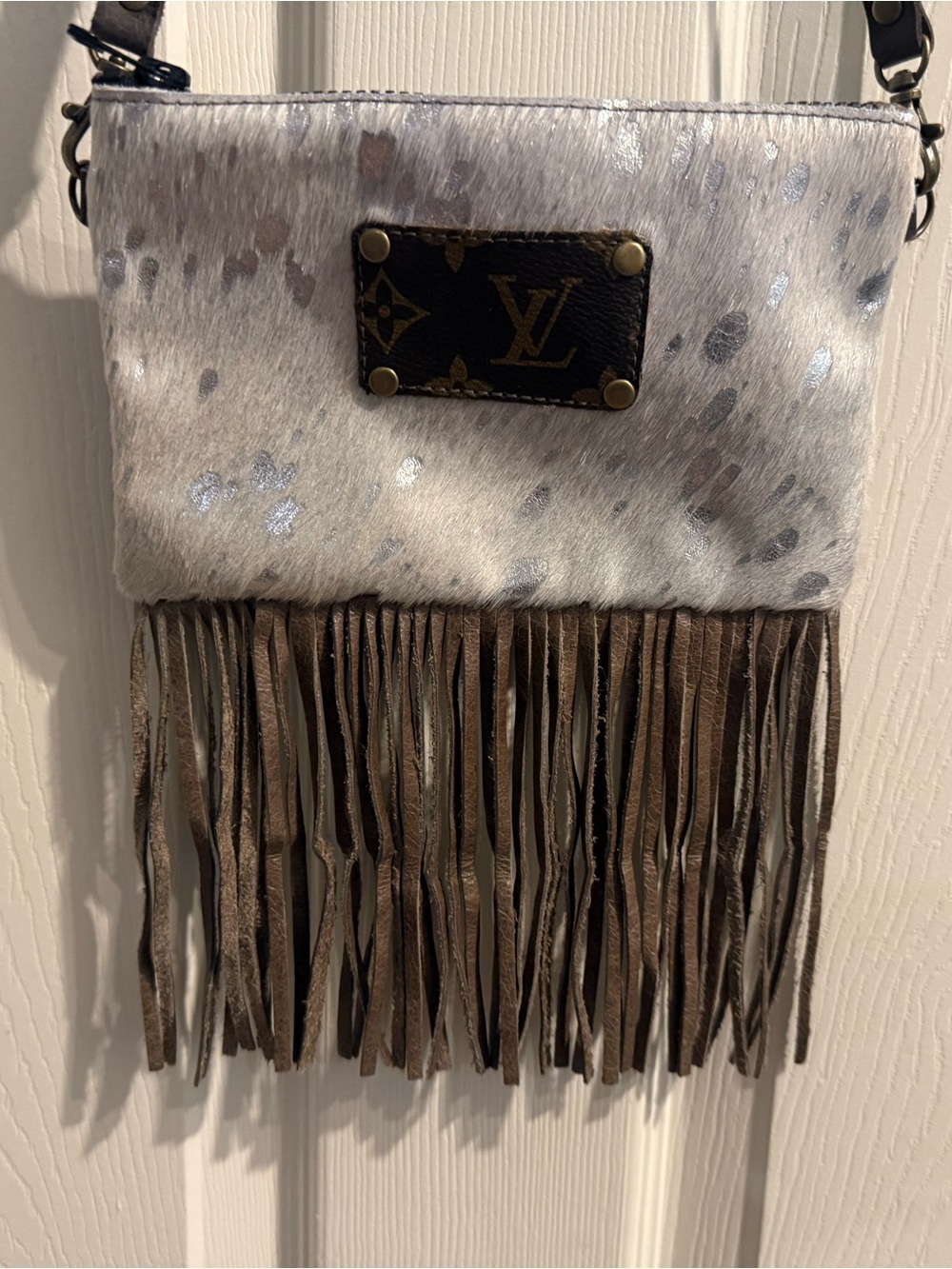Upcycled Authentic Louie Vuitton Fringed Leather Cow Hide Crossbody Bag New